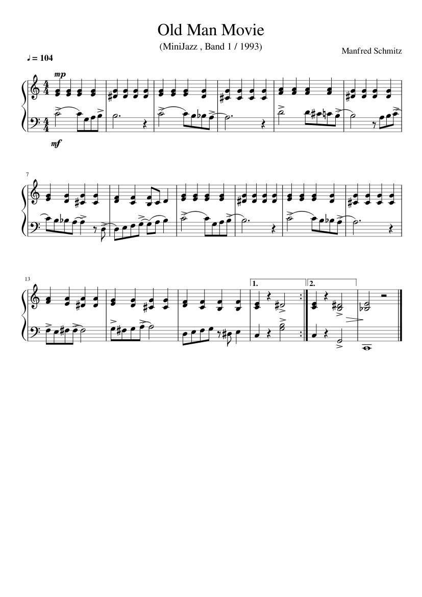 Old Man Movie by Manfred Schmitz Sheet music for Piano (Solo) | Download  and print in PDF or MIDI free sheet music | Musescore.com