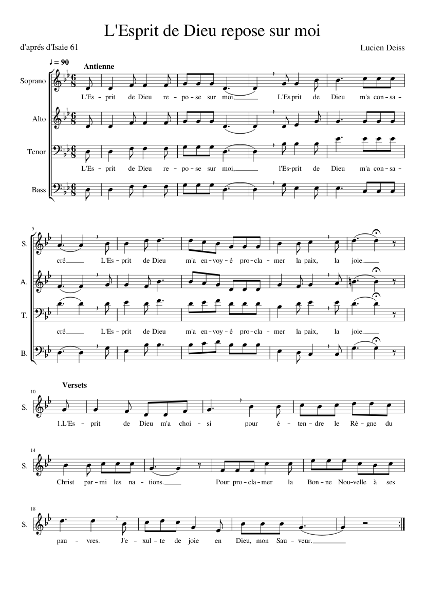 L'Esprit de Dieu repose sur moi-Deiss Sheet music for Soprano, Alto ...