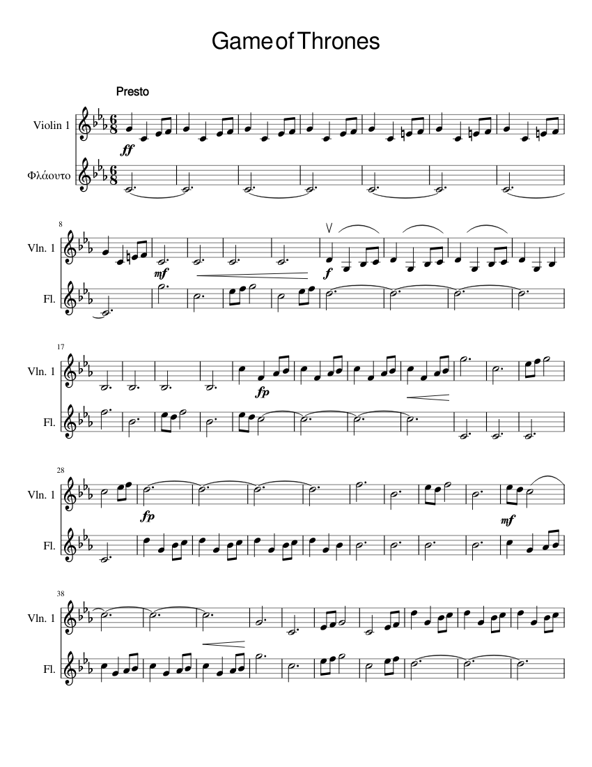 Game of Thrones Theme for Violin and Flute Duet Sheet music for Violin  (Solo) | Musescore.com