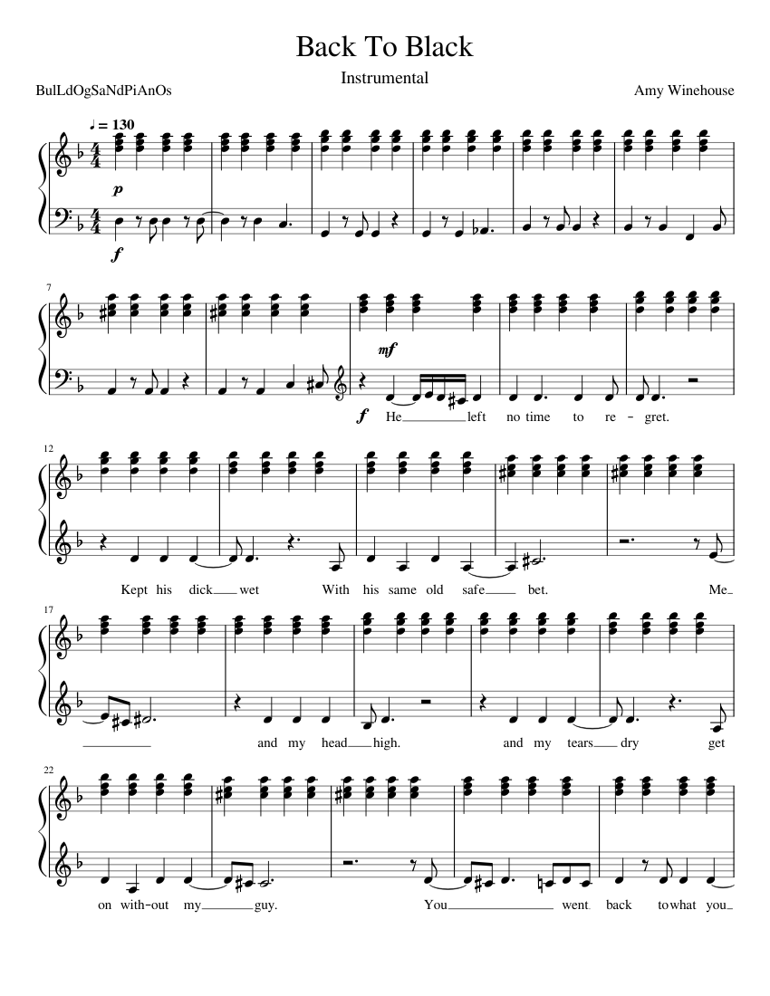 Back To Black Sheet music for Piano (Solo) | Musescore.com