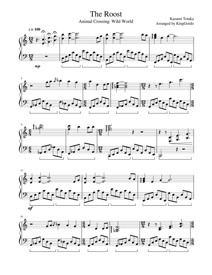 Animal Crossing The Roost Piano Cover Sheet Music For Piano Solo Musescore Com