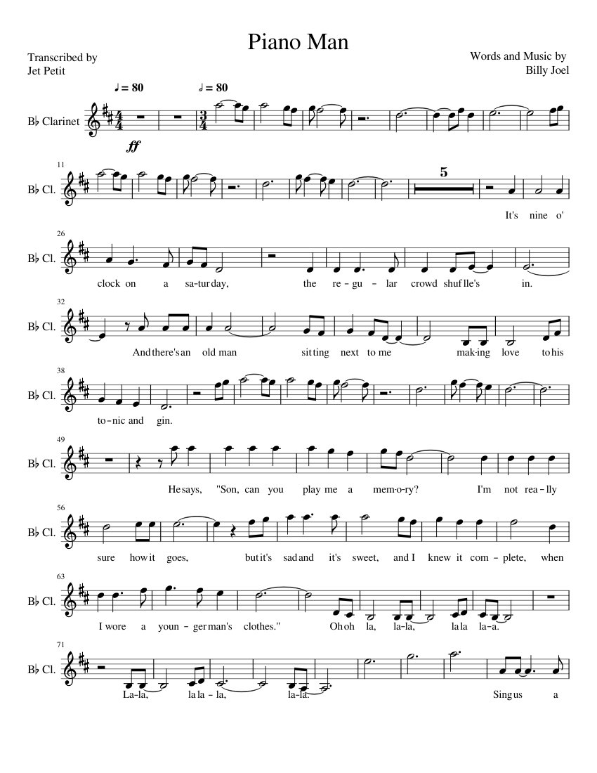 Piano Man Sheet Music For Piano Clarinet In B Flat Mixed Trio Musescore Com