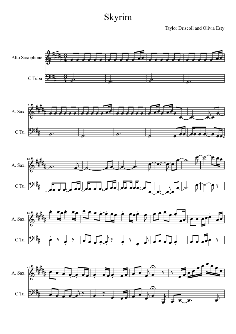 Skyrim theme Sheet music for Tuba (Solo) | Musescore.com
