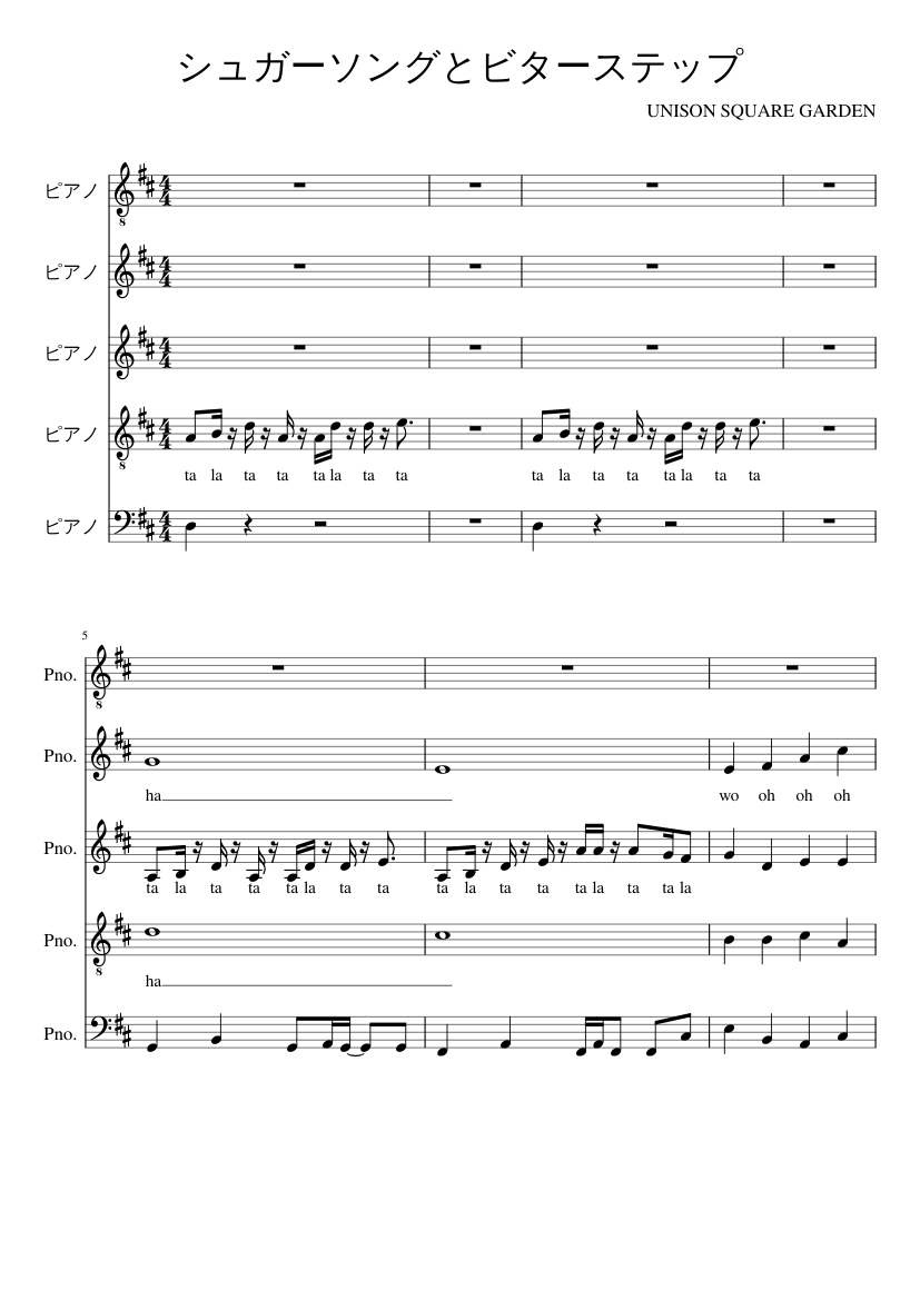 シュガーソングとビターステップ Sheet Music For Piano (Mixed Quintet) | Musescore.com