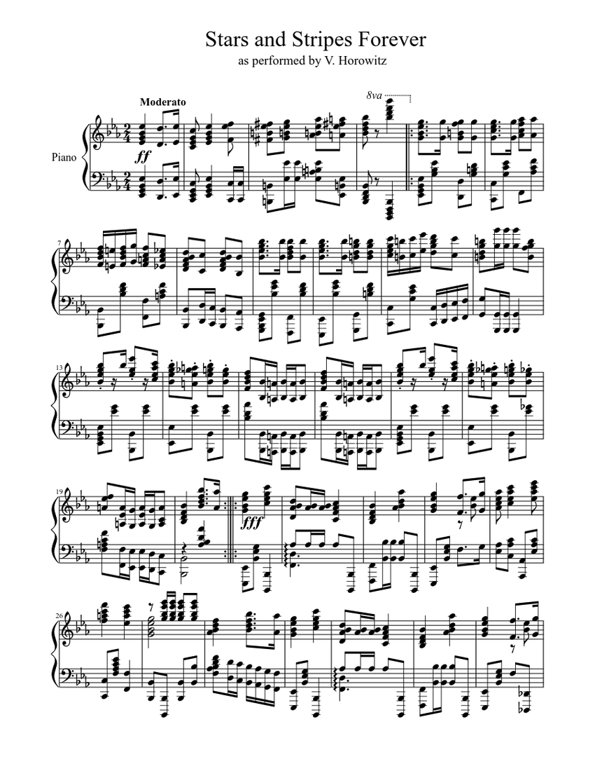 Stars And Stripes Forever Sousa Horowitz Sheet Music For Piano Solo Musescore Com