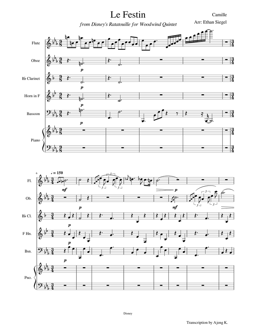 Le Festin Woodwind Quintet Sheet music for Piano, Flute, (In B