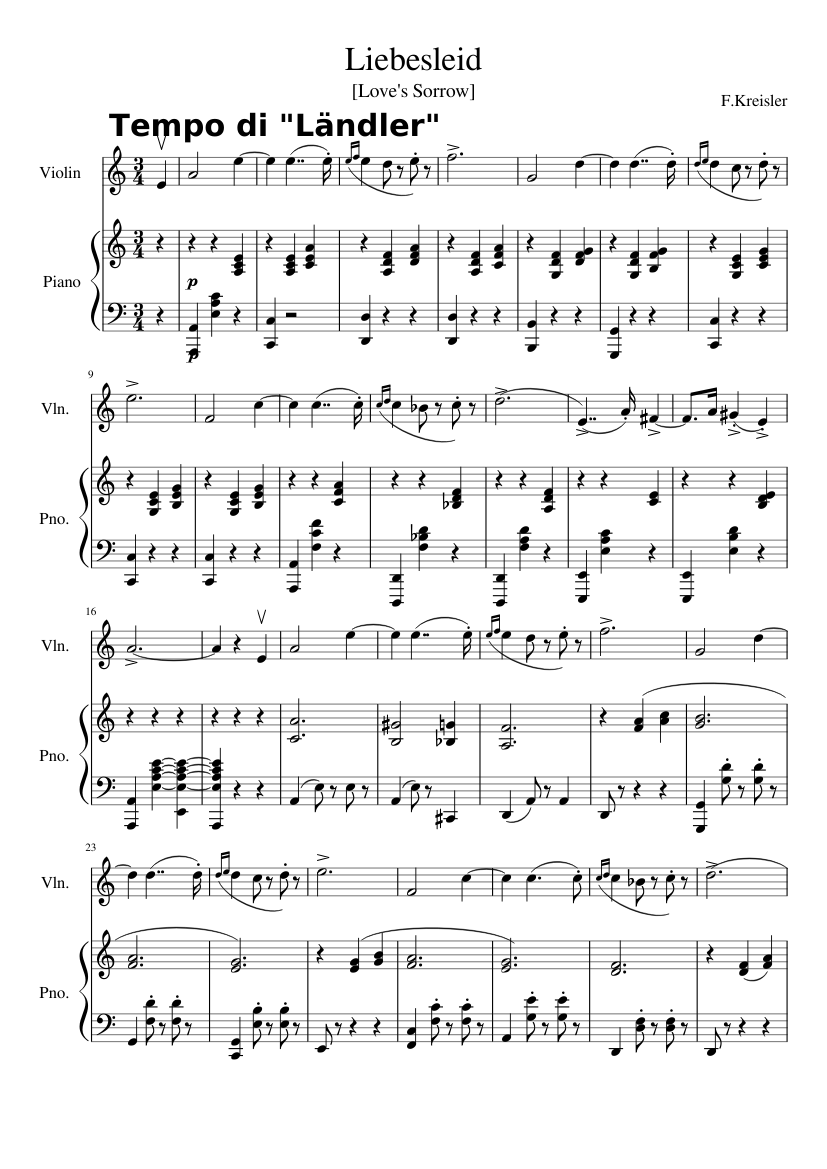 F.Kreisler - Liebesleid [Love's Sorrow] Sheet music for Piano, Violin  (Solo) | Musescore.com