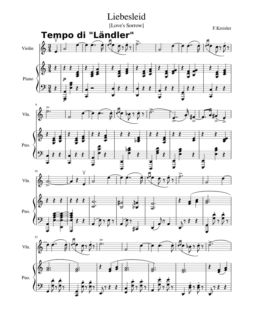 Kreisler Liebesleid Sheet Music For Piano Solo (PDF) | surbhifoods.com