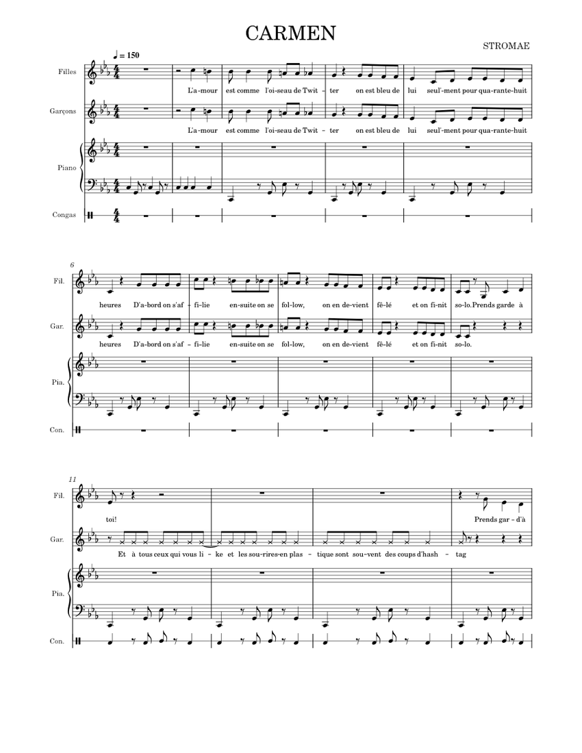 Carmen - Stromae Sheet music for Piano, Kazoo, Oboe, Conga (Mixed Quartet)  | Musescore.com