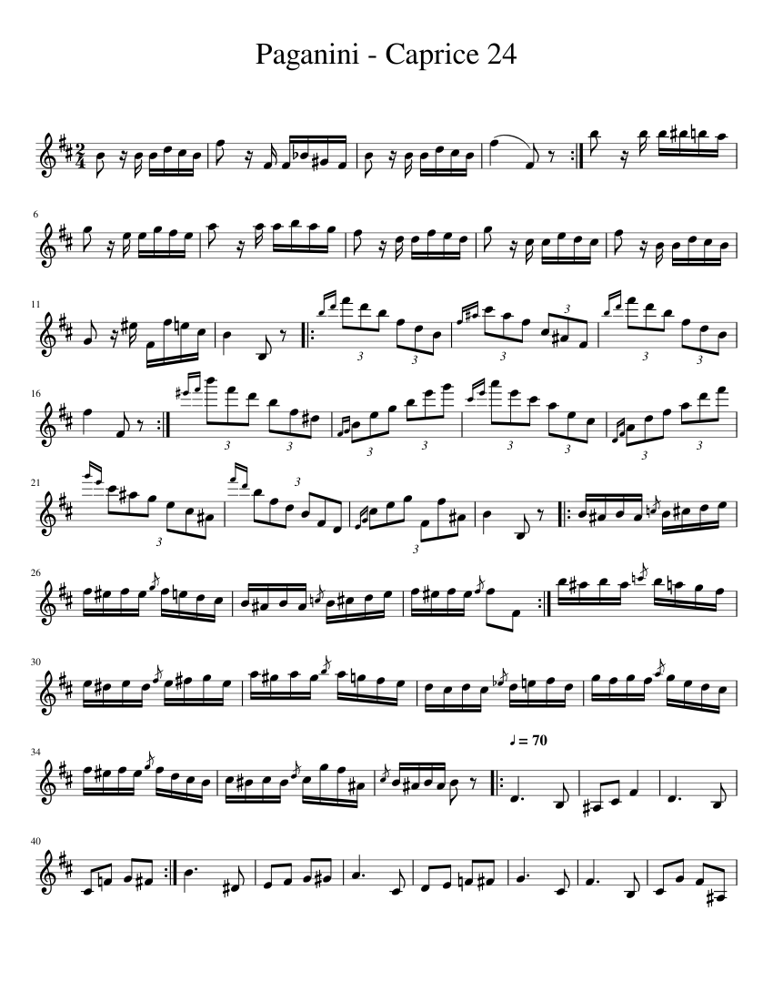 Paganini Caprice 24 for Bb Clarinet Sheet music for Clarinet in b-flat  (Solo) | Musescore.com