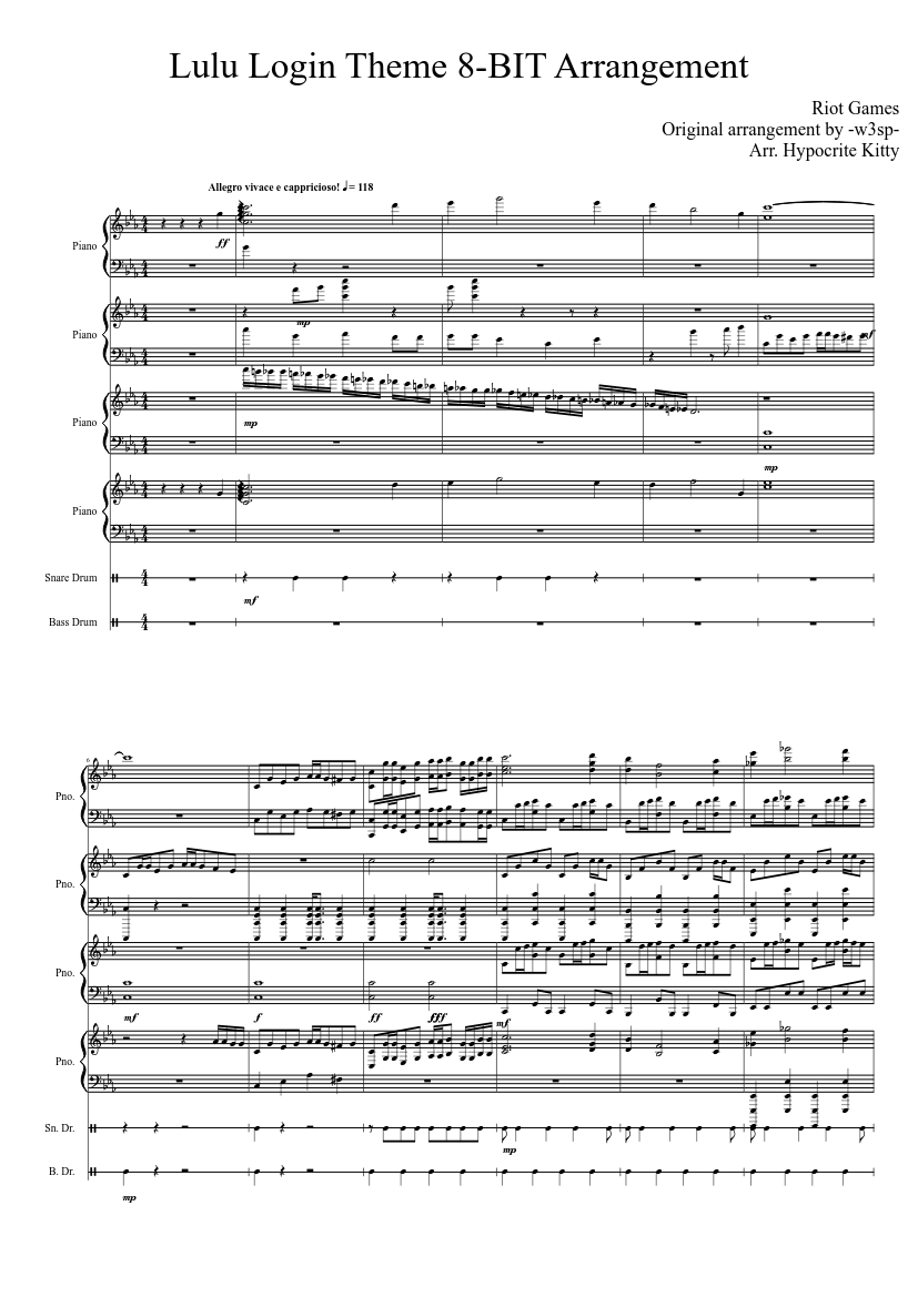 Lulu Login Theme Arrangement Sheet music for Piano (Mixed Quartet) |  Download and print in PDF or MIDI free sheet music | Musescore.com