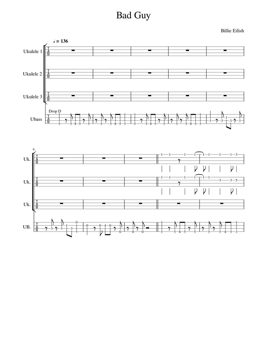 Bad Guy - Ukulele Arrangement Sheet music for Bass guitar, Ukulele (Bands)  | Musescore.com