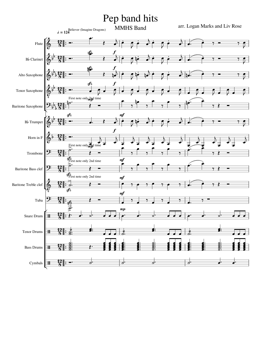 Pep Band Hits (MMHS) Sheet Music For Trombone, Euphonium, Tuba, Flute ...