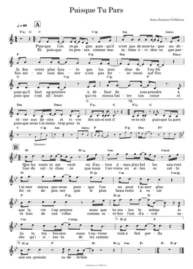 Free Puisque Tu Pars by Jean-Jacques Goldman sheet music | Download PDF or  print on Musescore.com