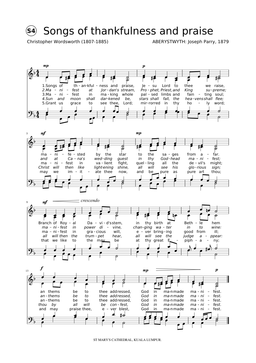 Songs of thankfulness and praise: SATB Aberystwith