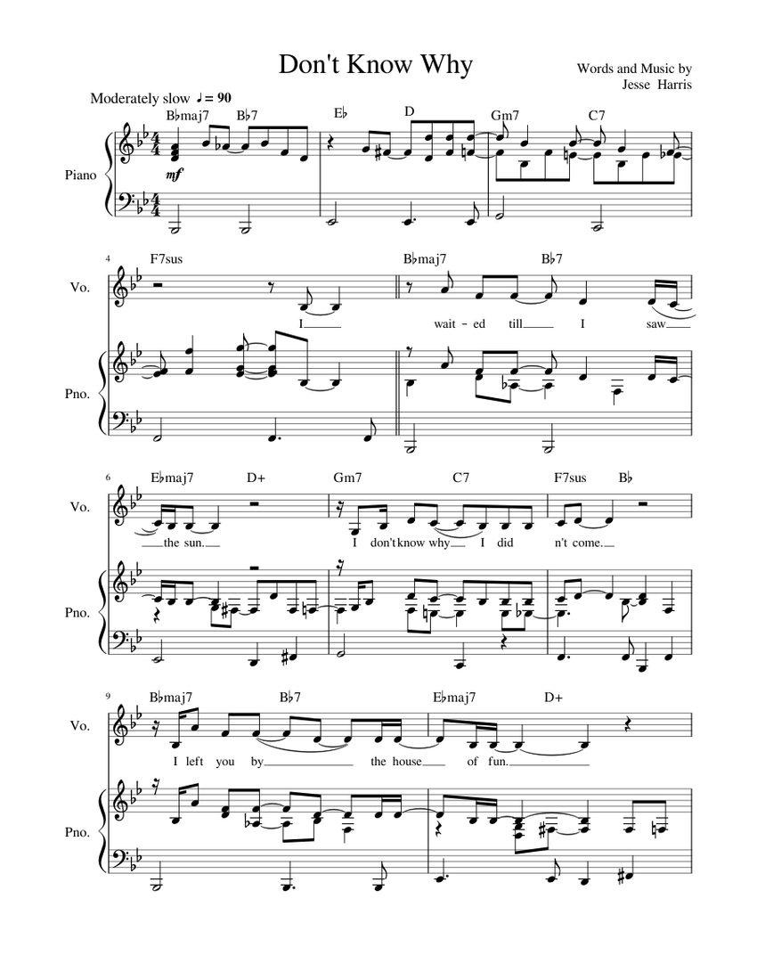 Don t Know Why Sheet music for Piano, Vocals (Piano-Voice) | Musescore.com