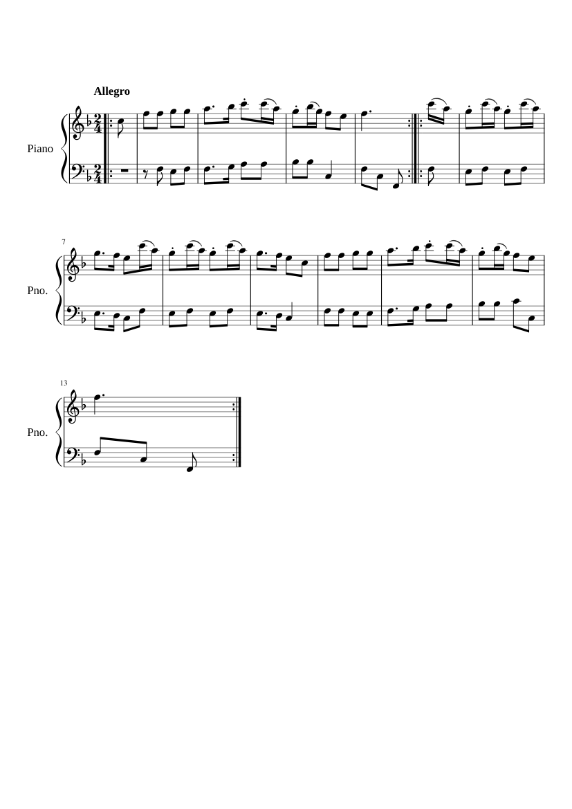Allegro in F K1c Sheet Music for Piano (Solo) Easy | MuseScore.com