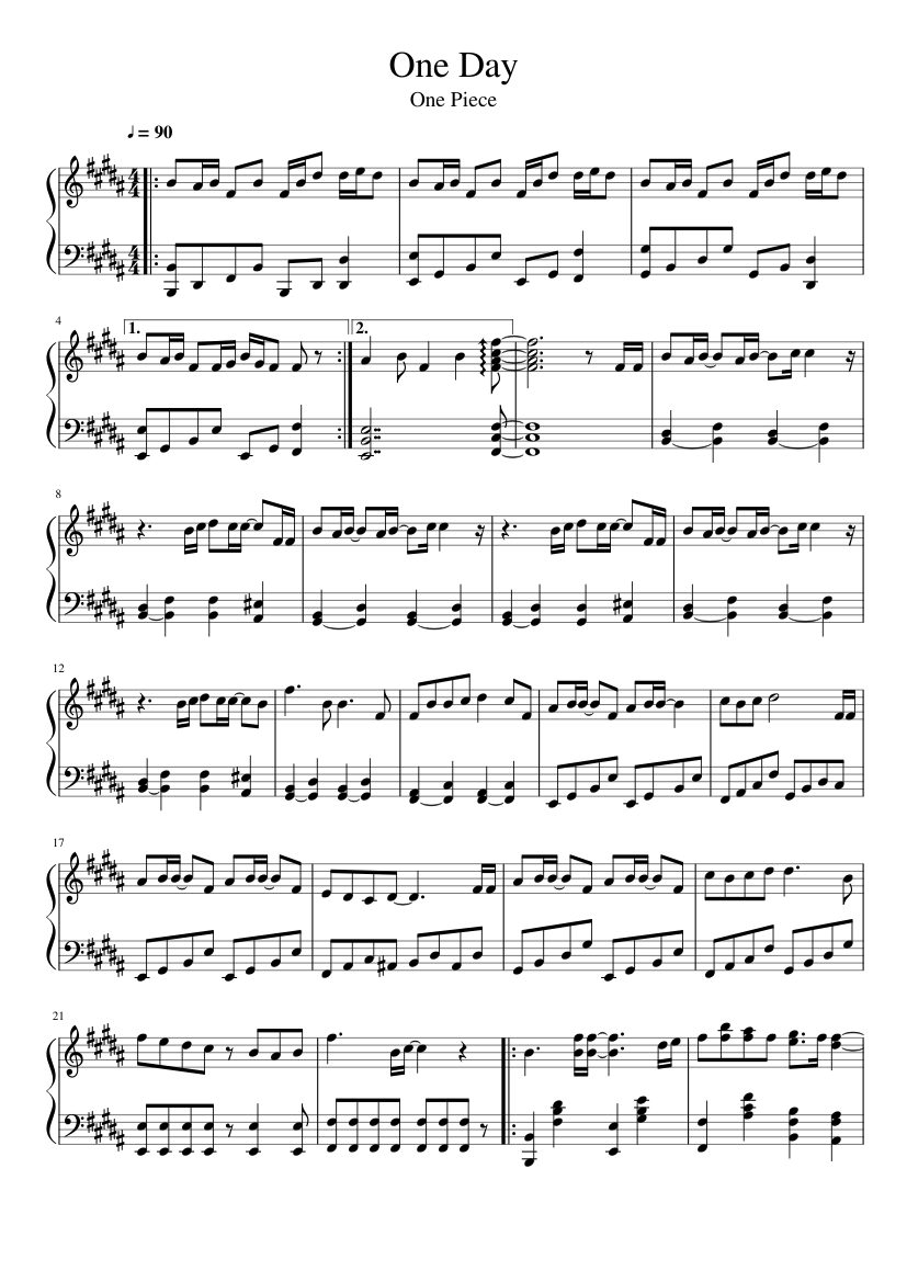 One Piece - One Day Sheet music for Piano (Solo) | Musescore.com