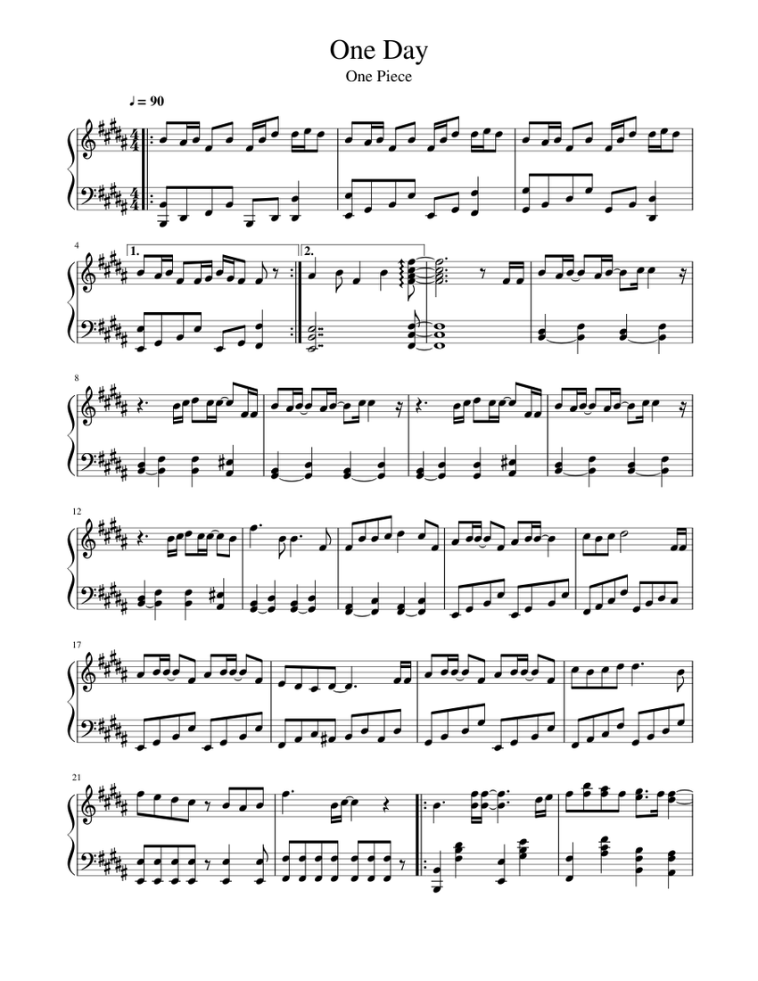 One Piece One Day Sheet Music For Piano Solo Musescore Com
