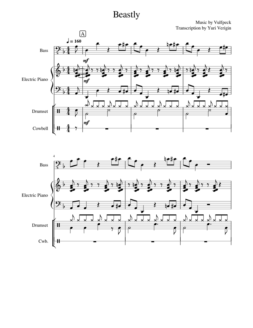 Vulfpeck - Beastly Sheet music for Piano, Bass guitar, Drum group,  Percussion bells (Bands) | Musescore.com