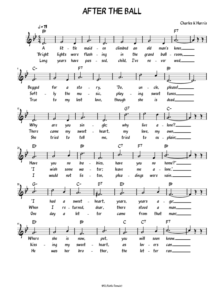 After the Ball (Lead sheet with lyrics and verse) Sheet