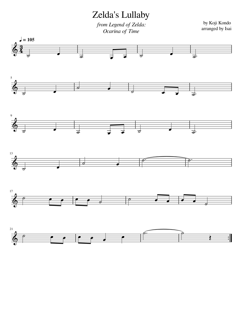 Zelda's Lullaby – Koji Kondo Sheet Music for Violin (Solo) | MuseScore.com