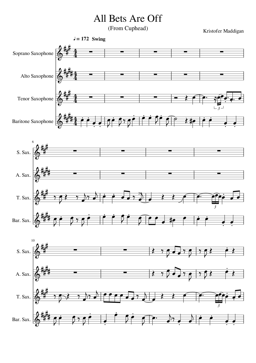 All Bets Are Off Sheet Music for Saxophone alto, Saxophone tenor