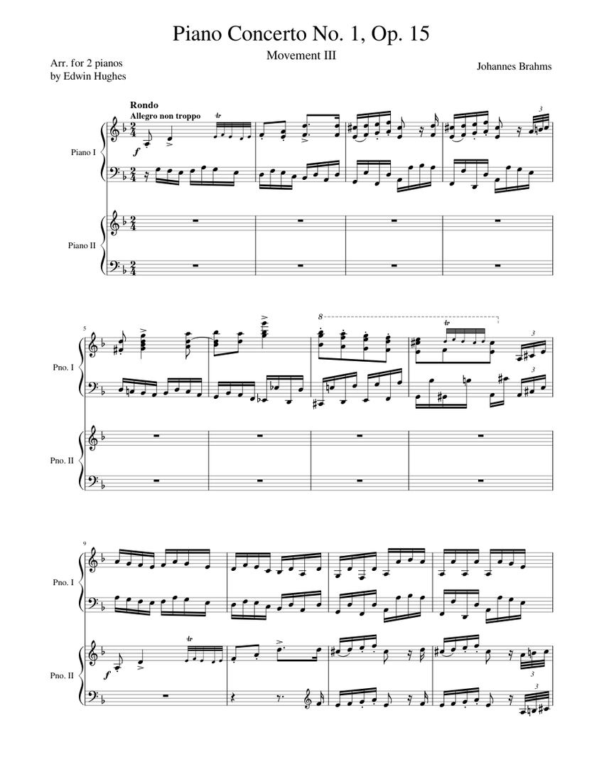Brahms Piano Concerto No. 1, 3rd Movement (arr. for 2 pianos) Sheet music  for Piano (Piano Duo) | Musescore.com