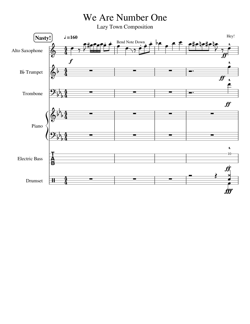 We Are Number One (Lazy Town) Sheet music for Piano, Trumpet (In B Flat),  Trombone, Drum Group & more instruments (Piano Sextet) | Musescore.com