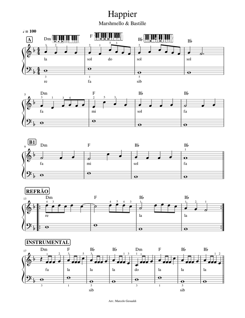 Happier very easy piano version Sheet music for Piano (Solo