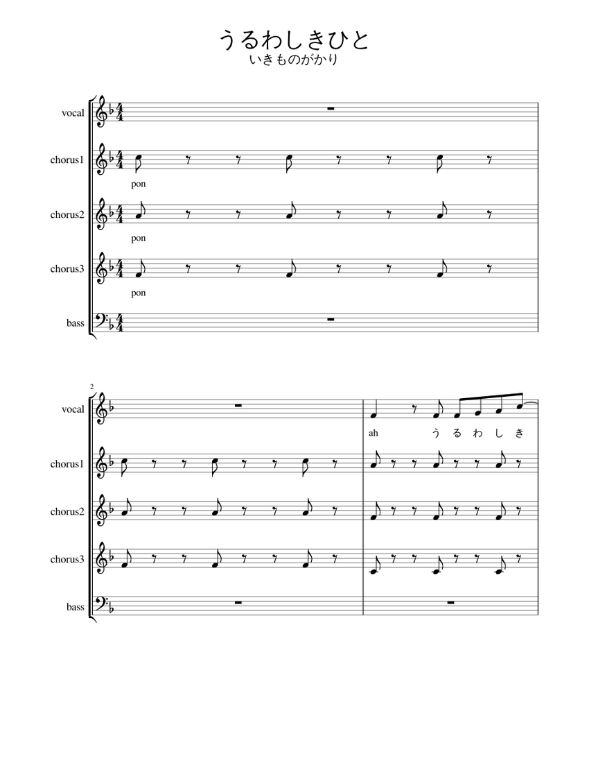 うるわしきひと Sheet Music For Piano Mixed Quintet Musescore Com