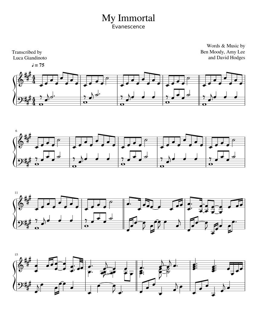 My Immortal Luca Giandinoto piano Sheet music for Piano (Solo) |  Musescore.com