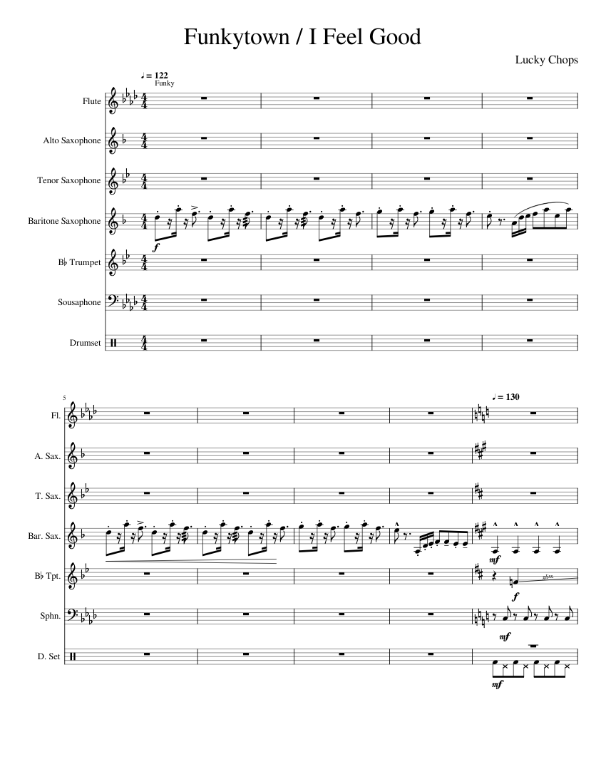 Funkytown / I Feel Good Sheet music for Flute, Saxophone alto ...