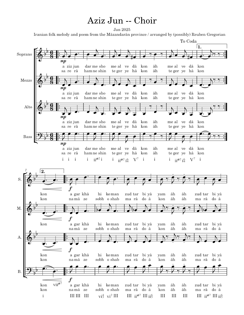 Aziz Ror Jan Aziz Jun -- Choir Sheet Music with Chords for Bass guitar, Strings ...