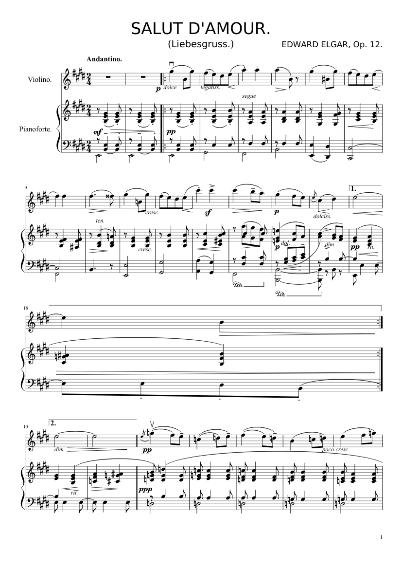 Salut d'Amour (Love's Greeting), Op. 12. Sheet music for Piano, Violin  (Solo) | Musescore.com