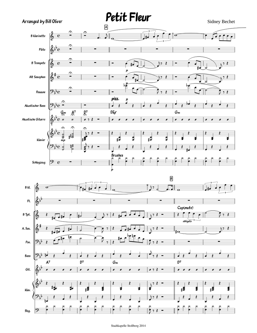 Petit Fleur Sheet Music For Piano Trumpet In B Flat Trombone Flute More Instruments Mixed Ensemble Musescore Com 1.2.1 for soprano and lute (höger). petit fleur sheet music for piano