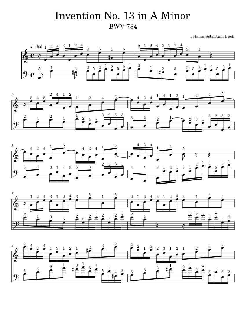 Bach Invention 13.pdf Invention in A minor, BWV 784 – Johann Sebastian Bach Sheet music for ...