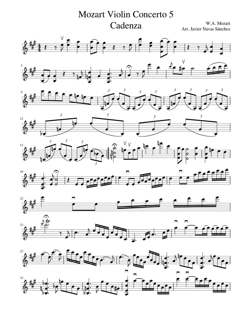 Mozart Violin Concerto_5 Cadenza music for (Solo) Musescore.com