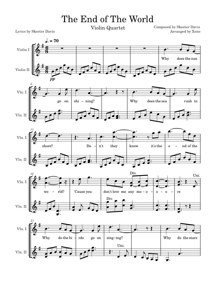 The End Of The World sheet music for guitar (chords) v2