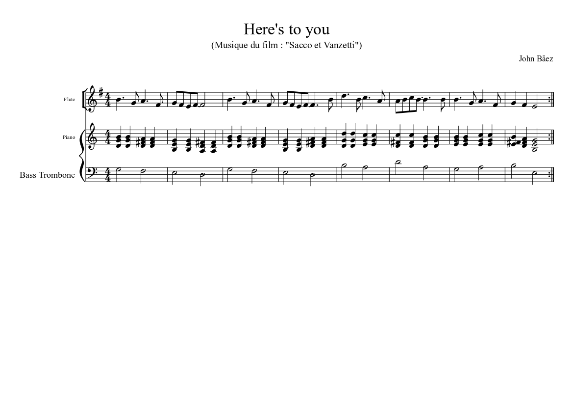 Here's to you Sheet music for Piano, Flute (Solo) | Musescore.com