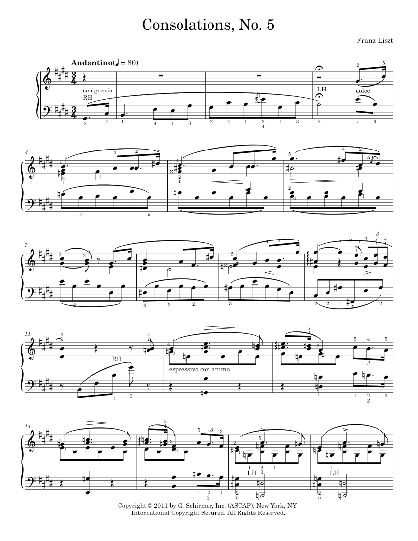 Consolation 5 Play Official version of Consolation No. 5 sheet music by Franz Liszt ...