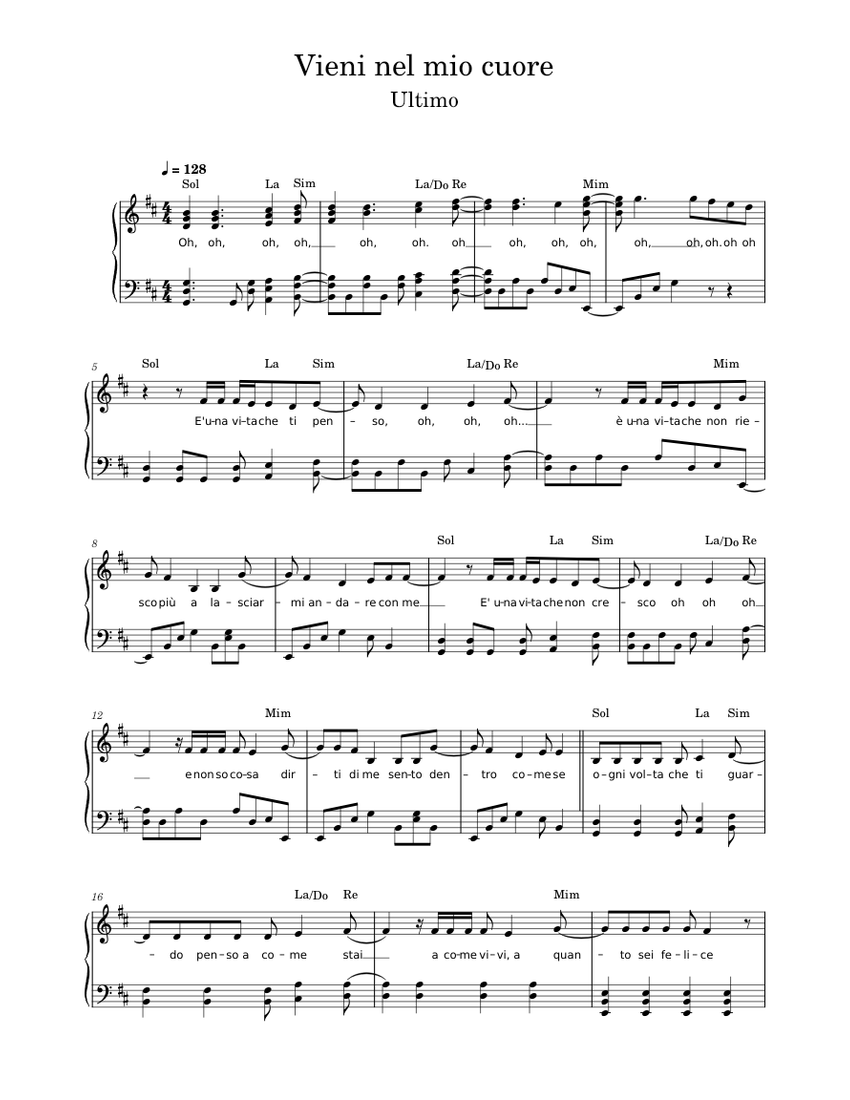 Vieni nel mio cuore – Ultimo Sheet music for Piano (Solo) | Musescore.com