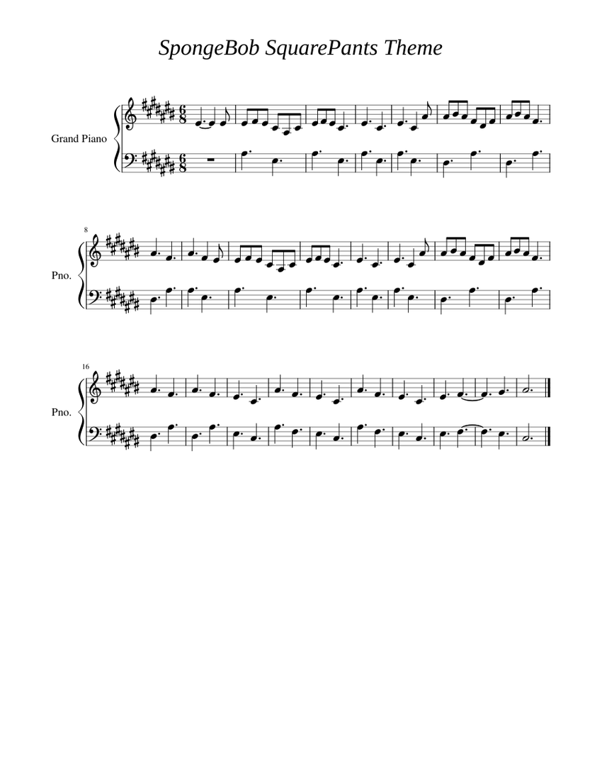 SpongeBob Piano Medley Sheet music for Piano (Solo)
