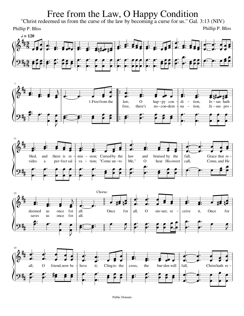Free from the law o happy condition sheet music for piano satb easy