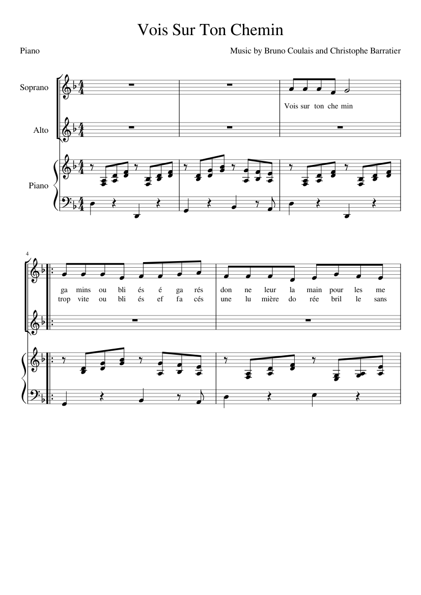 vois sur ton chemin Sheet music for Piano (Solo) | Musescore.com