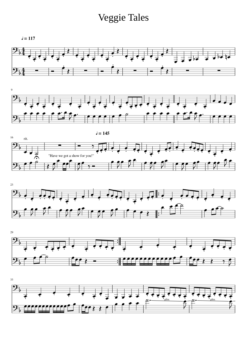 Veggie Tales Sheet music for Trombone, Euphonium (Brass Duet ...