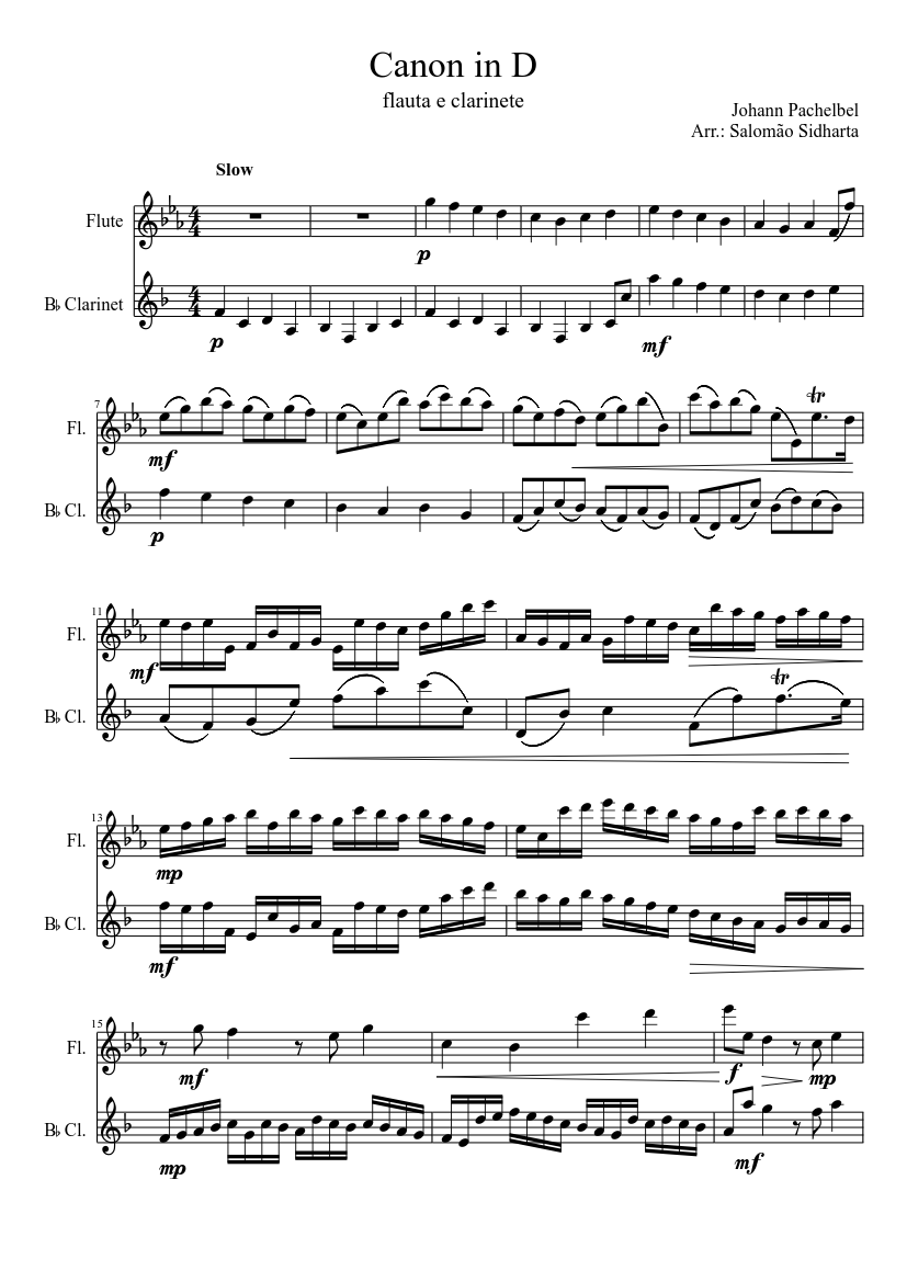 canon in D for clarinet and flute Sheet music for Flute, Clarinet other  (Woodwind Duet) | Musescore.com
