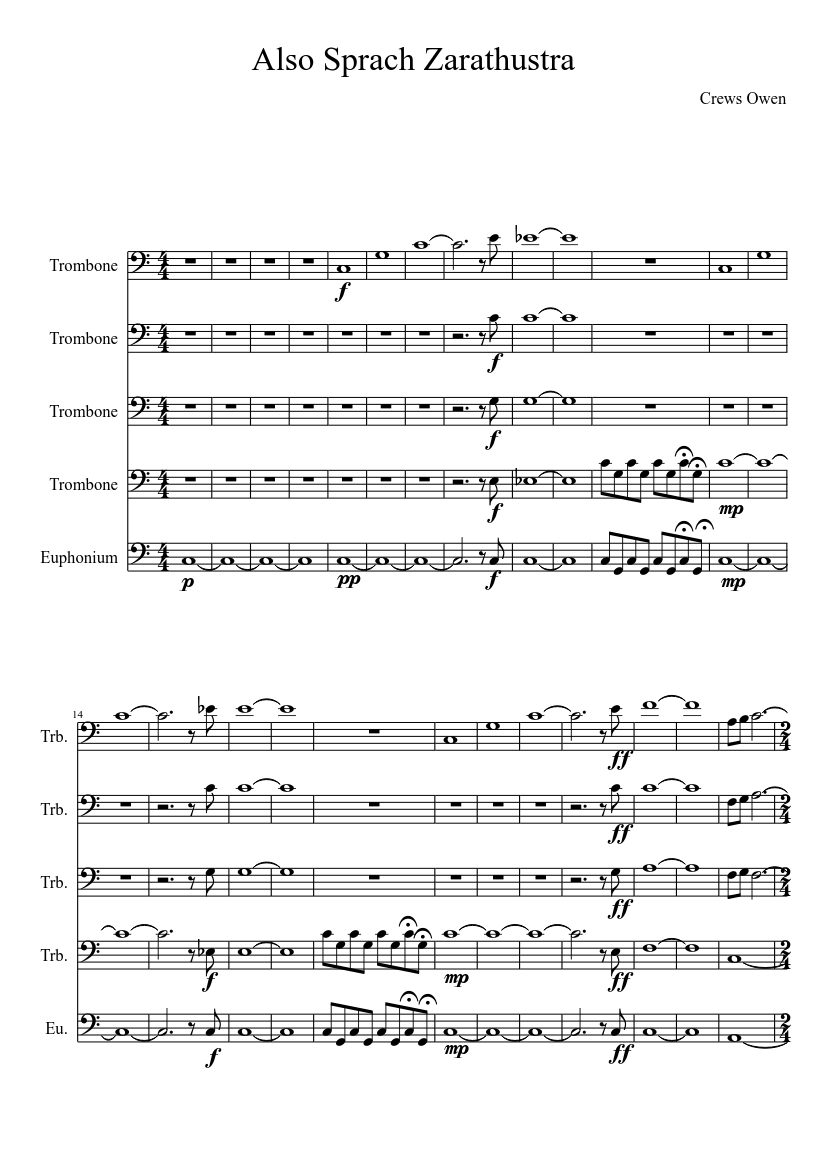 Also Sprach Zarathustra Sheet music for Trombone (Mixed Quartet) |  Musescore.com