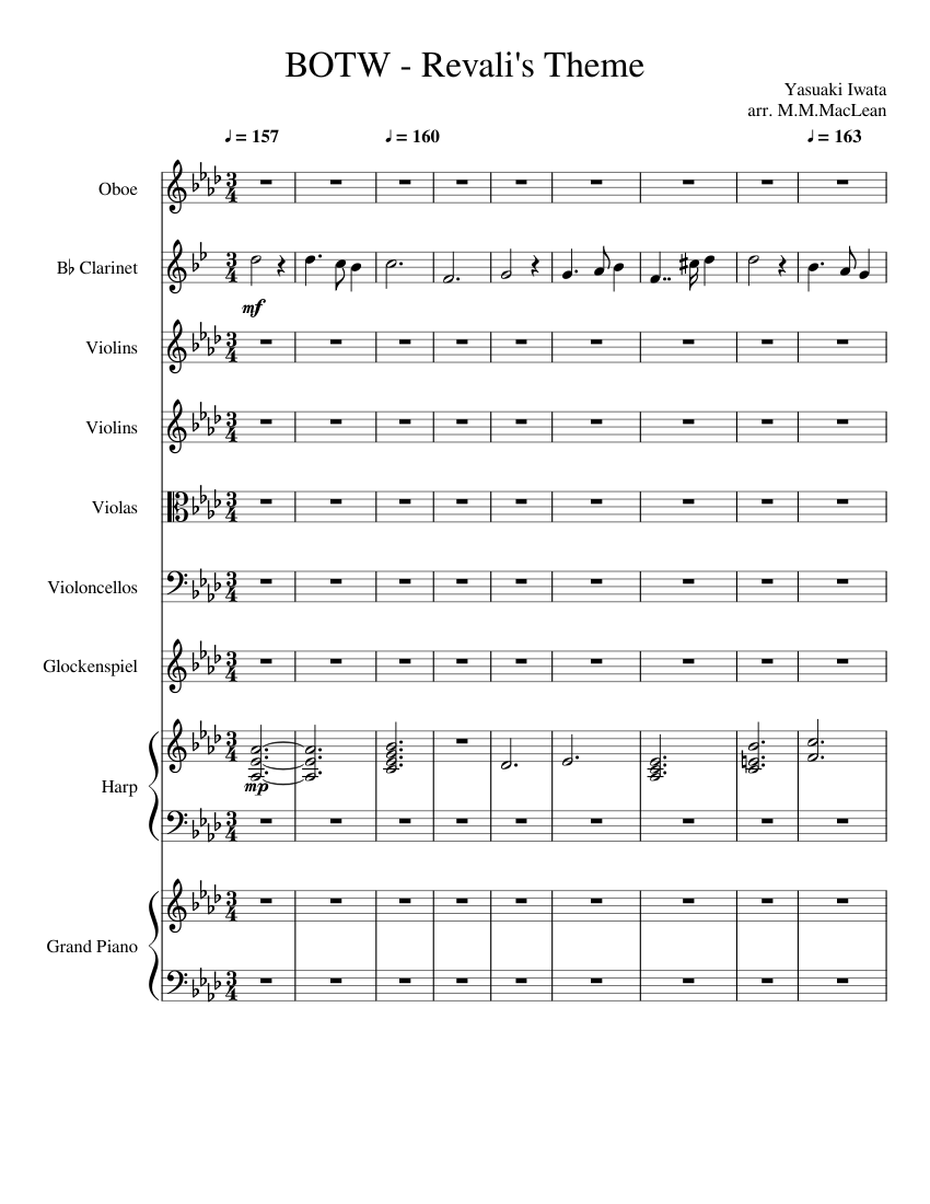 Legend of Zelda BOTW - Revali's Theme Sheet music for Piano, Oboe, Clarinet  in b-flat, Glockenspiel & more instruments (Mixed Ensemble) | Musescore.com