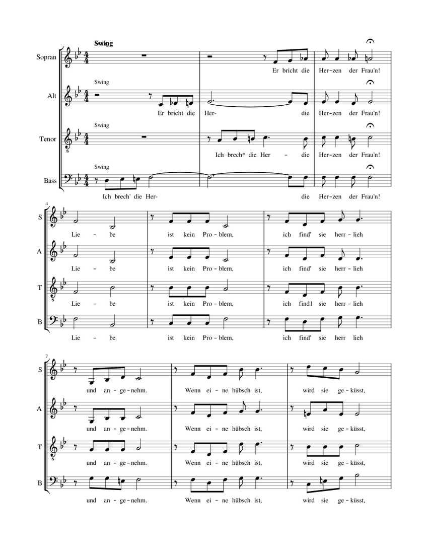Ich Brech Die Herzen Sheet Music For Bass Satb Musescore Com